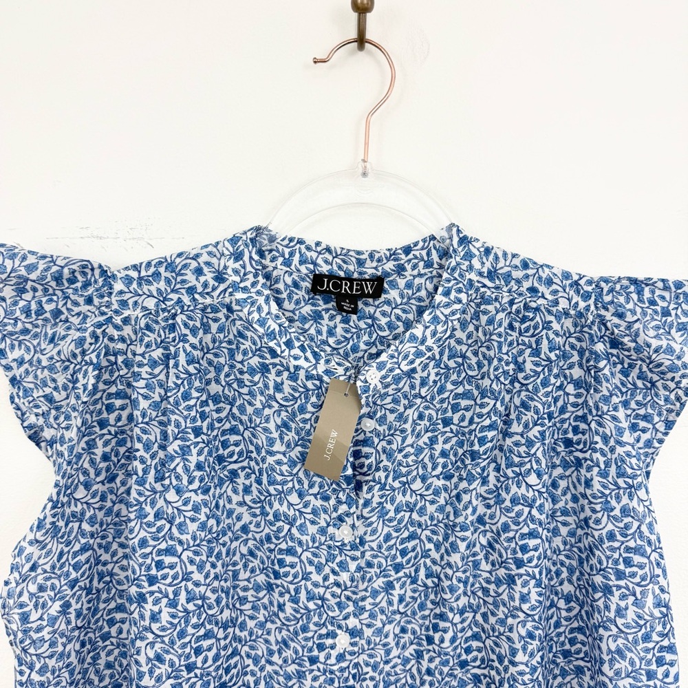 J.Crew Flutter Sleeve Button Up Blouse Blue Bandana Print NWT Size Small - Picture 3 of 5